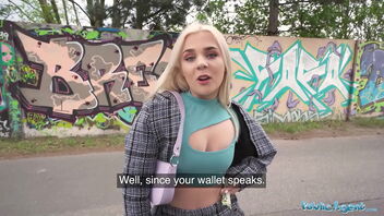 British blonde bombshell goes wild in public with big cock lover