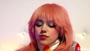 Rihanna Black's solo performance with a pink vibrator in an anime adult film.