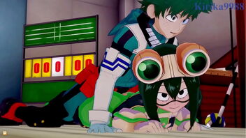 Tsuyu Asui and Mt. Lady and Izuku Midoriya in hardcore scene from My Hero Academia Hentai